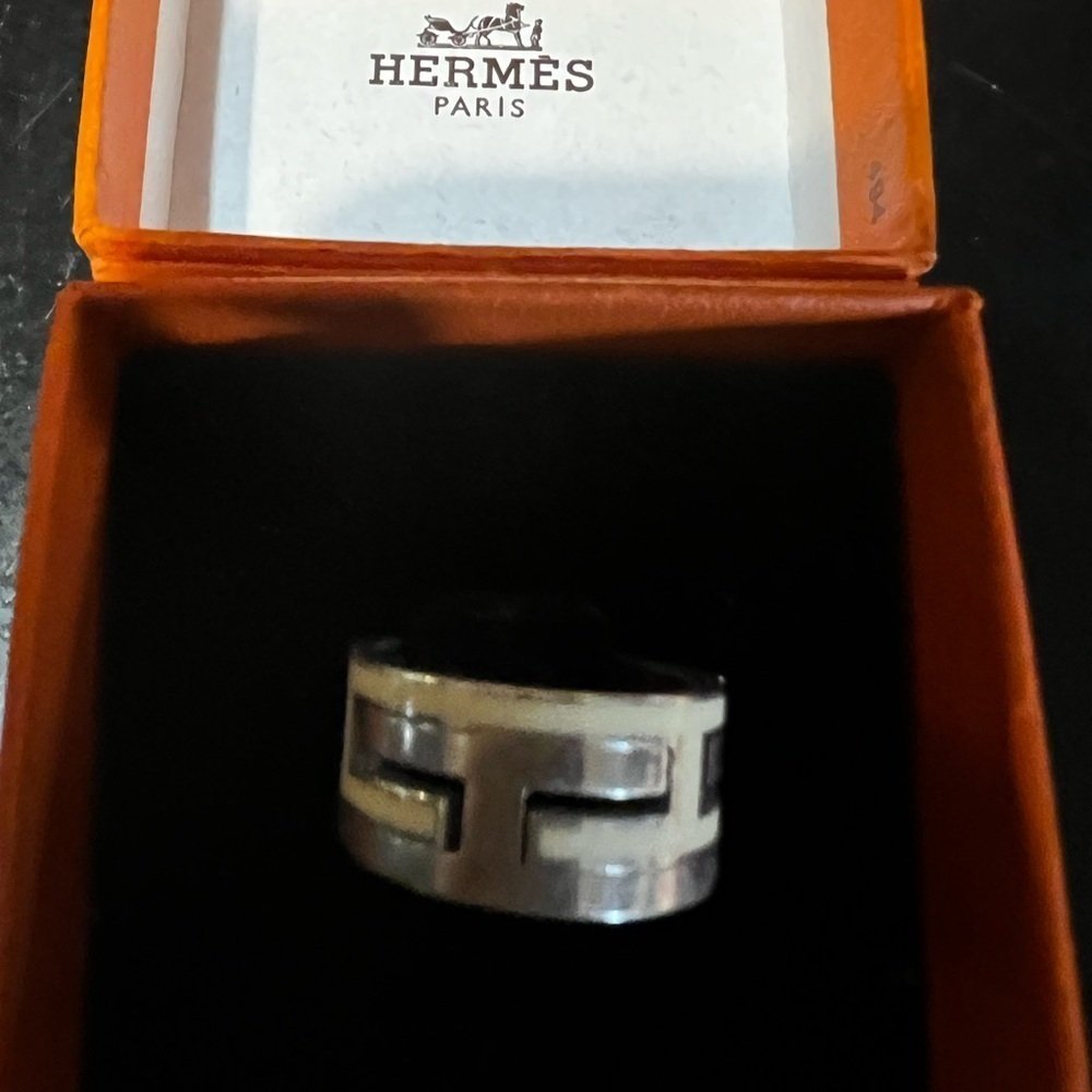 Hermes Light Beige Puzzle Ring Sz 6.5